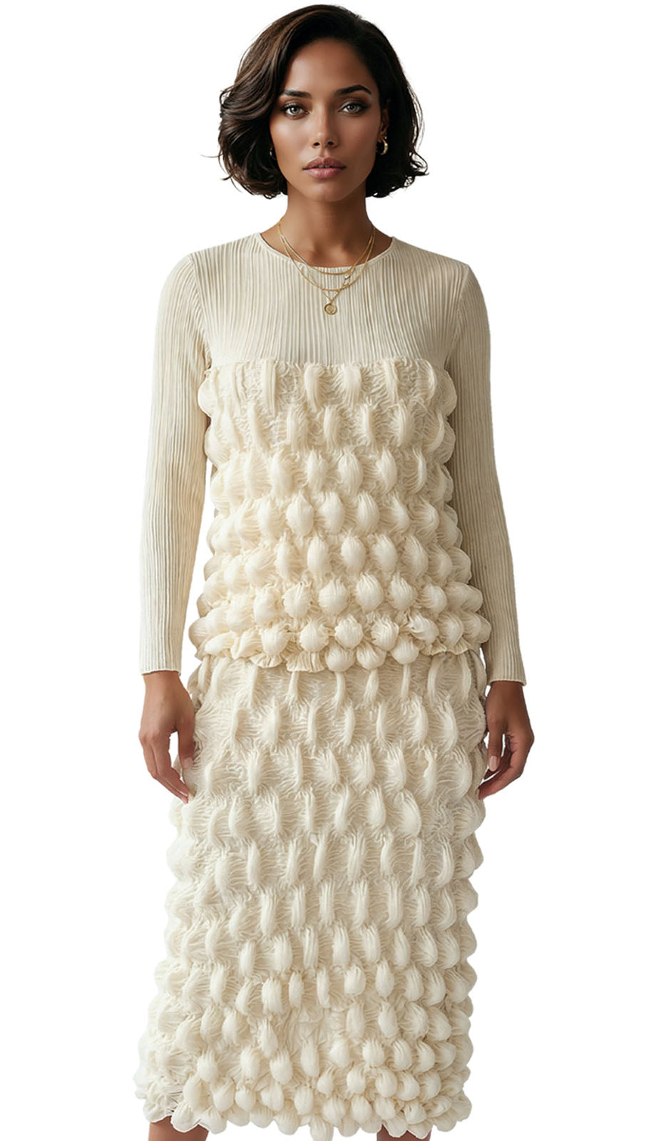 Luxe Moda LM523-BGE-QS Top And Skirt Set