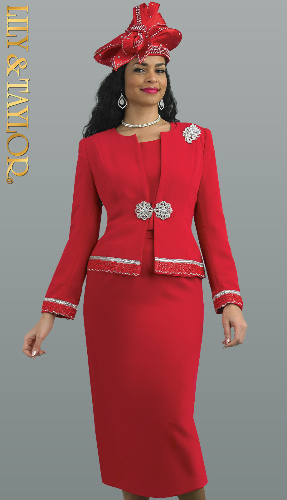 Lily And Taylor 4272-RED-QS Church Suit