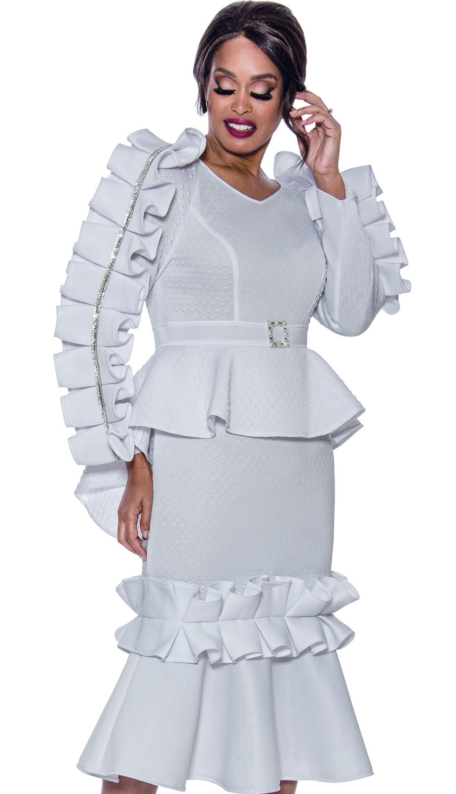 Stellar Looks SL1911-WHT-QS Church Dress
